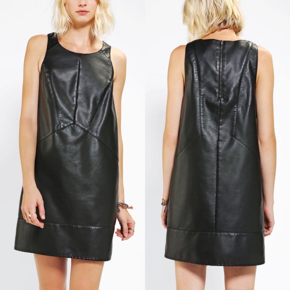 Urban Outfitters Vegan Leather Shift Dress - Black